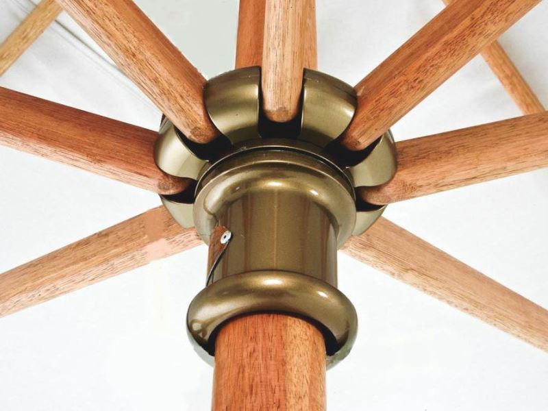 Attractive hub with umbrella structure with bamboo spokes.