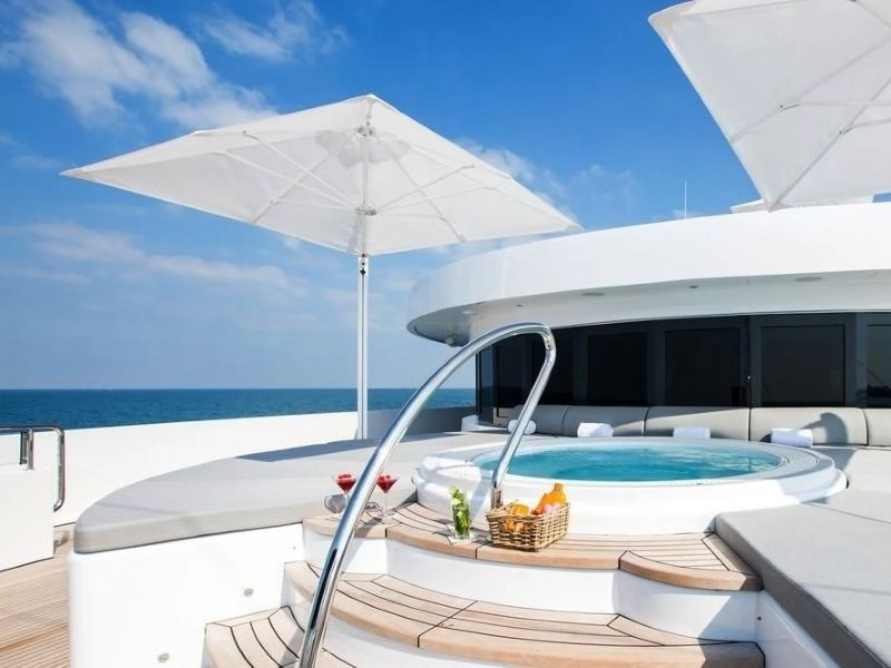 Malaga marine parasol over a motor yacht hot tub