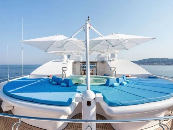Malaga marine duo parasols over sun loungers on a motor yacht